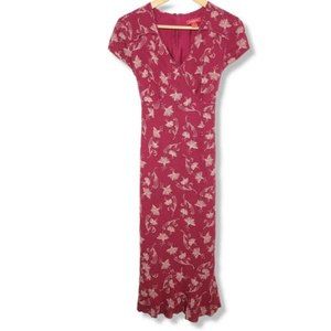 Sundance Silk Dress Size 6 Burgundy Red whimsical butterfly print cap Sleeve